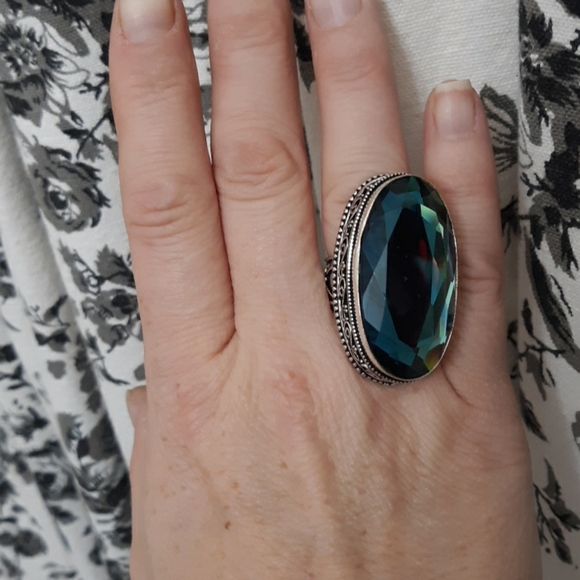 New Stunning Rainbow Mystic Topaz 925 Silver Statement Ring. - Picture 2 of 8